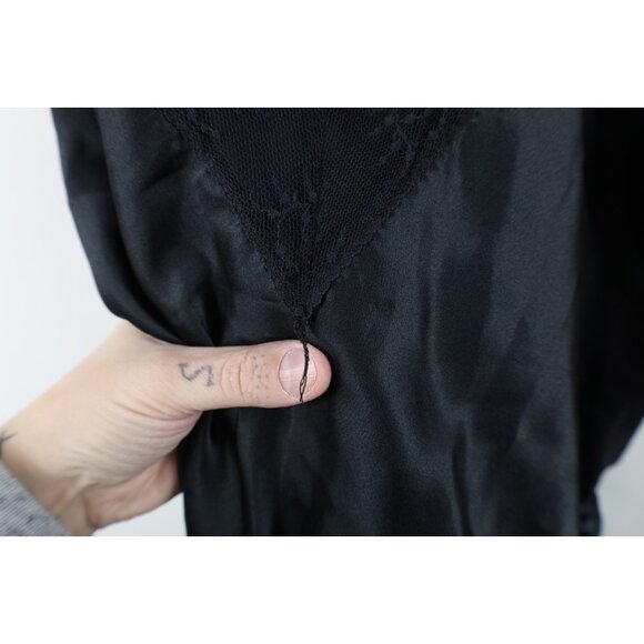 Deadstock Vintage 90s Womens L Lace Silky Snap Crotch Romper Lingerie USA Black - Picture 6 of 16